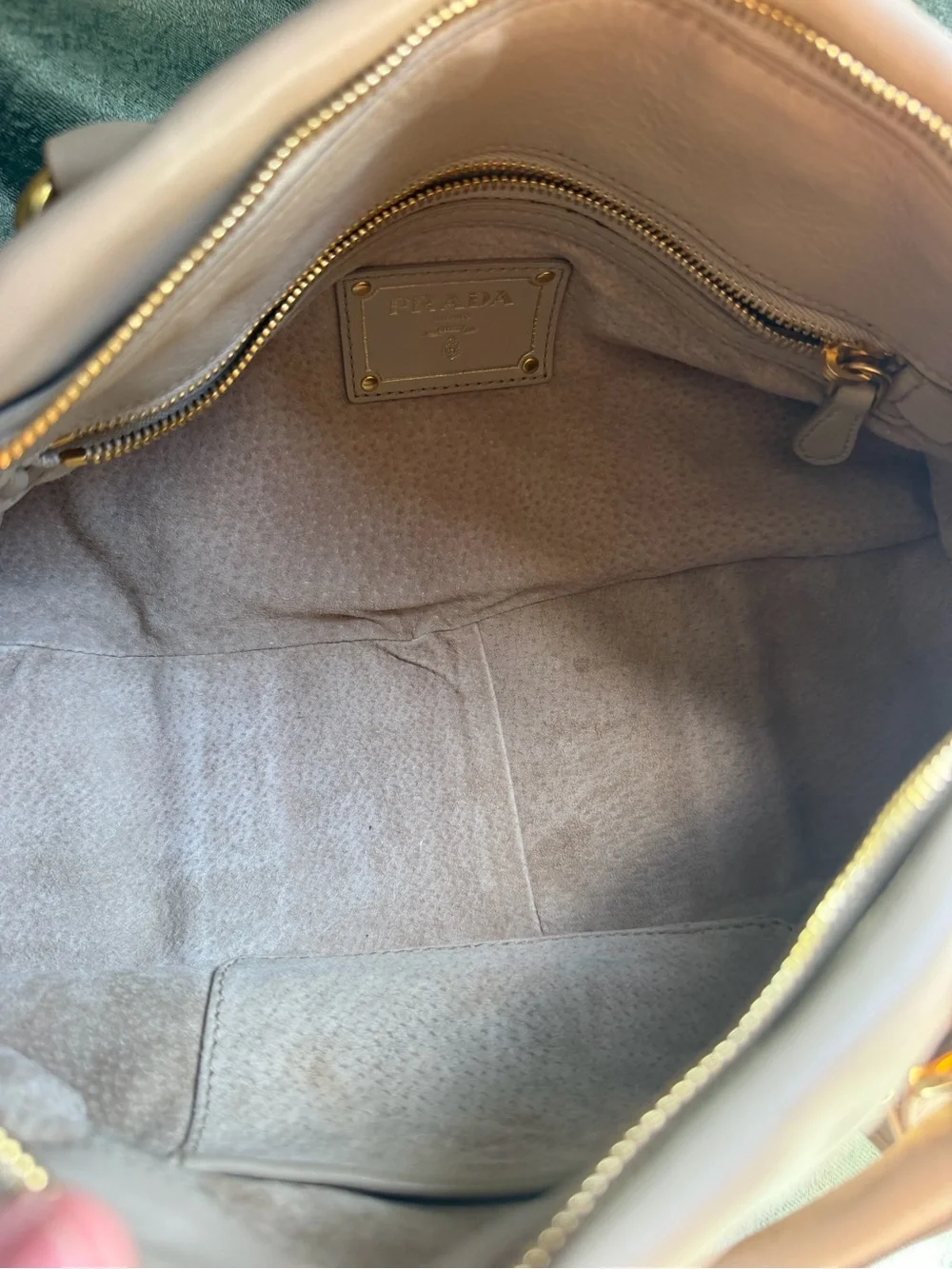 Prada Soft Calfskin Shopping Satchel in Sabbia with gold-tone hardware
